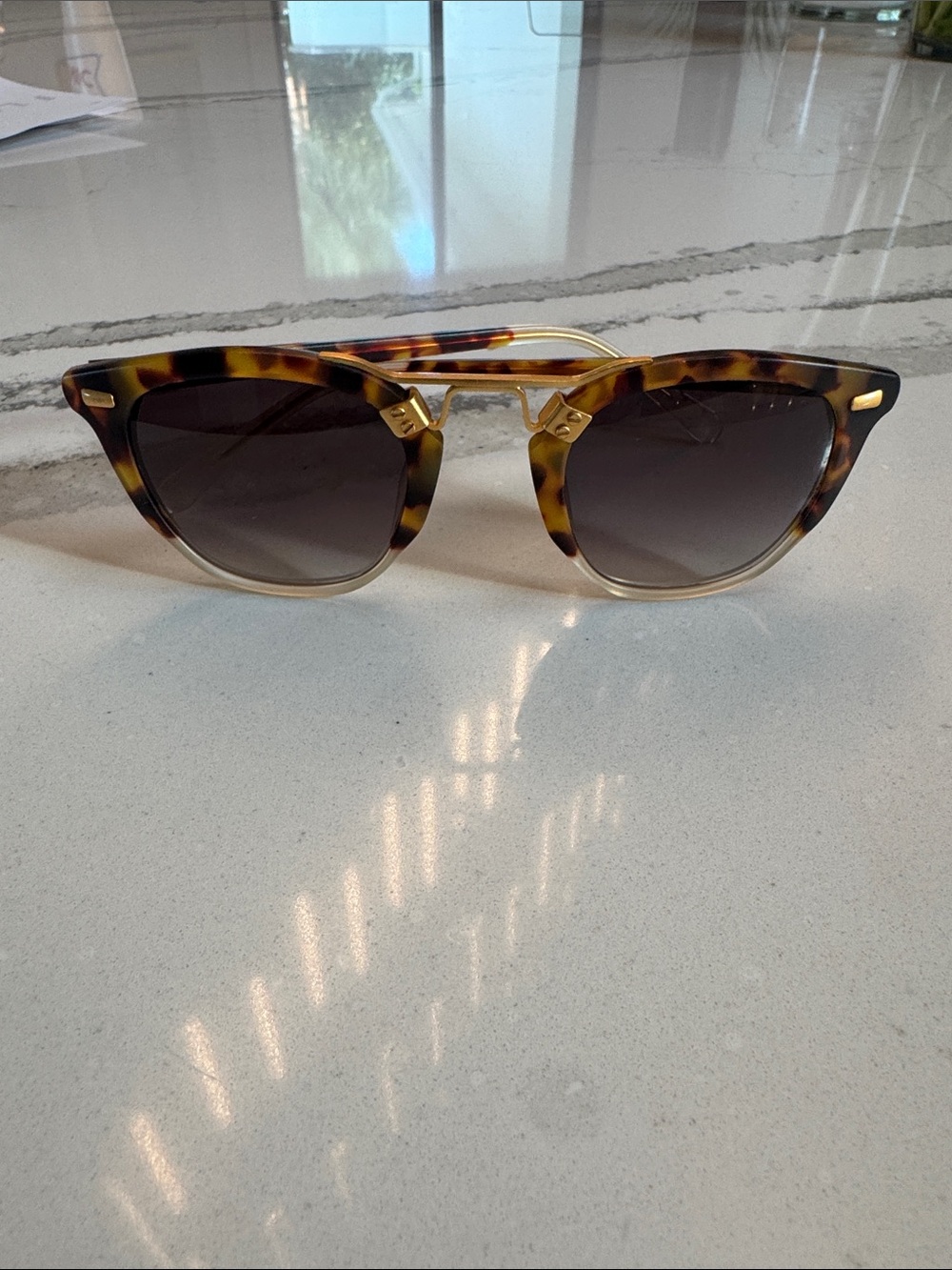 KREWE Tortoise Shell Sunglasses with Gold Bridge and Dark Gradient Lenses